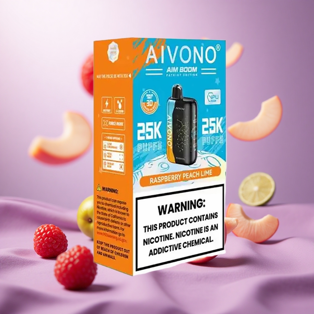 Raspberry Peach Lime Aivono Aim Boom 25000 Puffs Disposable Vape 28ml E-Liquid Capacity vape suppliers South Africa