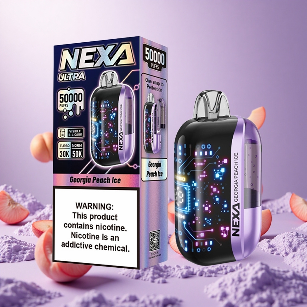Georgia Peach Ice NEXA Ultra 50000 Puffs 20ml Prefilled 0.9ohm Dual Mesh Coils vape suppliers South Africa
