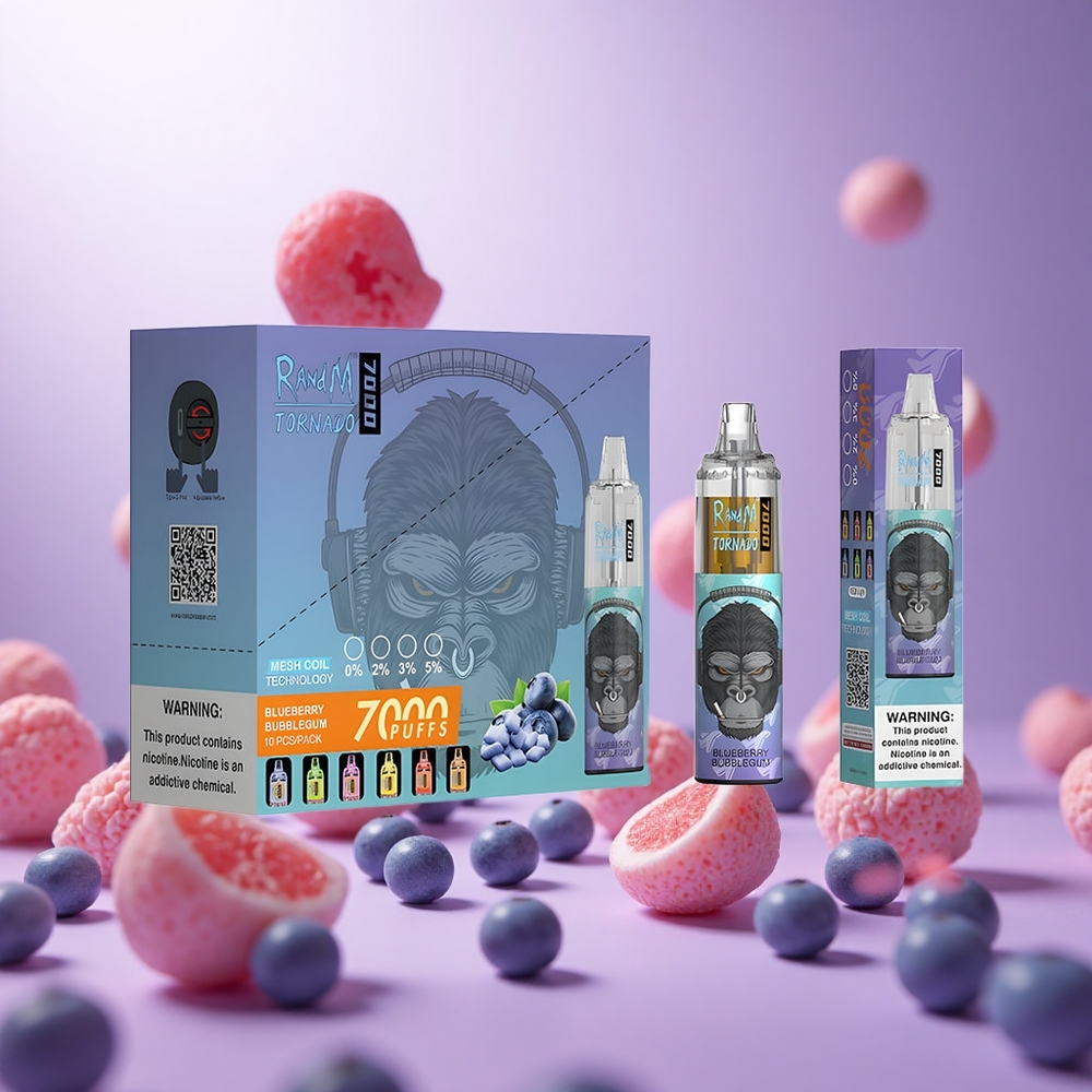 Blueberry Bubblegum RandM Fumot Tornado 7000 Puffs Disposable Vape with Mesh Coil and RGB Light vape suppliers South Africa