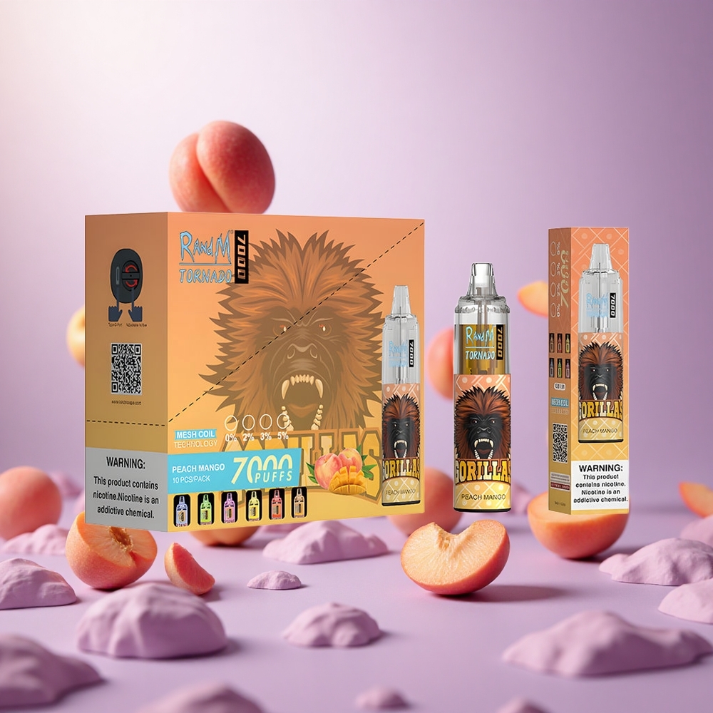 Peach Mango RandM Fumot Tornado 7000 Puffs Disposable Vape with Mesh Coil and Type-C Port vape suppliers South Africa