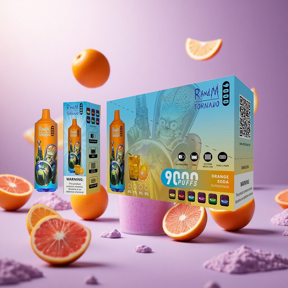Orange Soda RandM Fumot Tornado 9000 Puffs with 18mL E-liquid and Mesh Coil vape suppliers South Africa