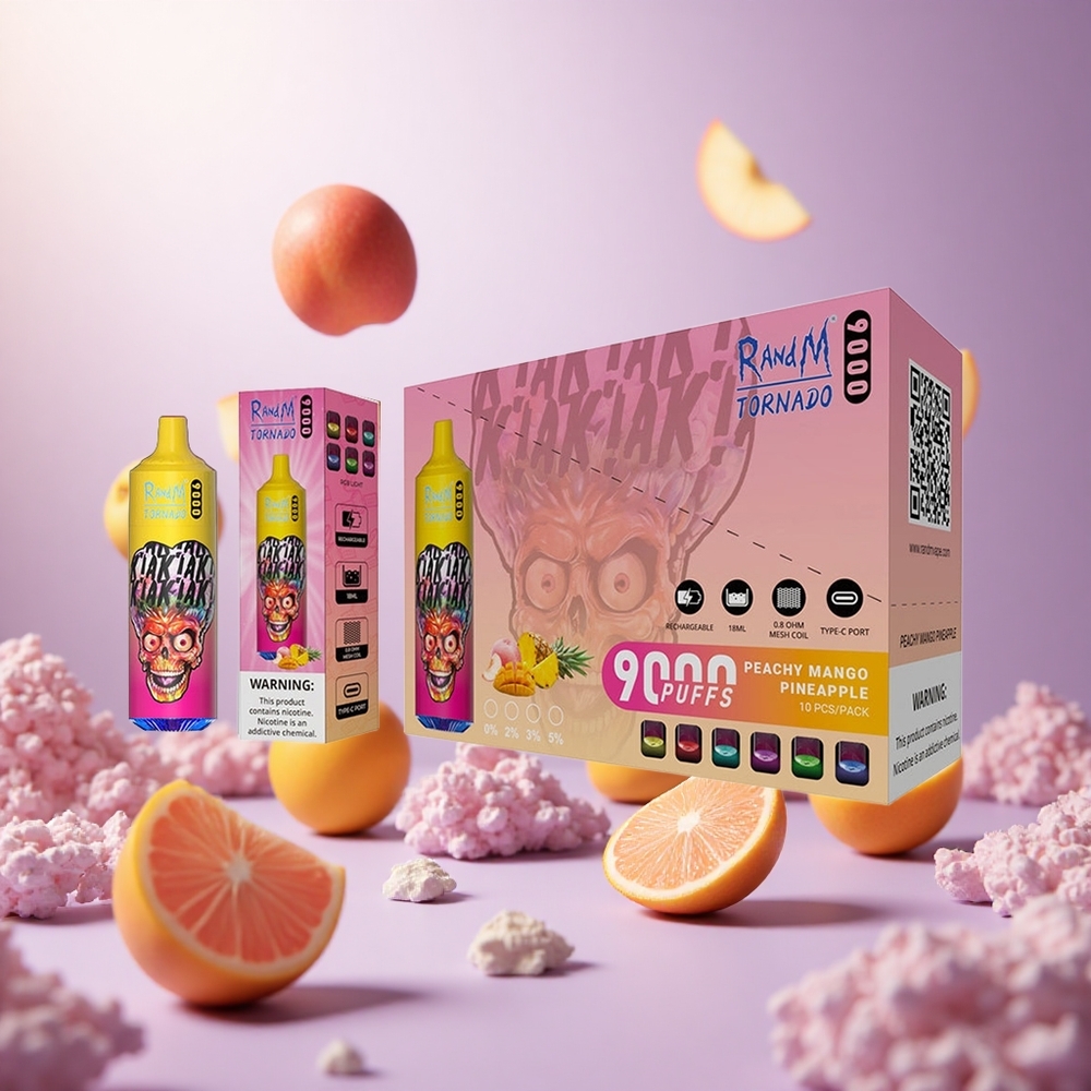 Peachy Mango Pineapple RandM Fumot Tornado 9000 Puffs 18mL Mesh Coil vape suppliers South Africa