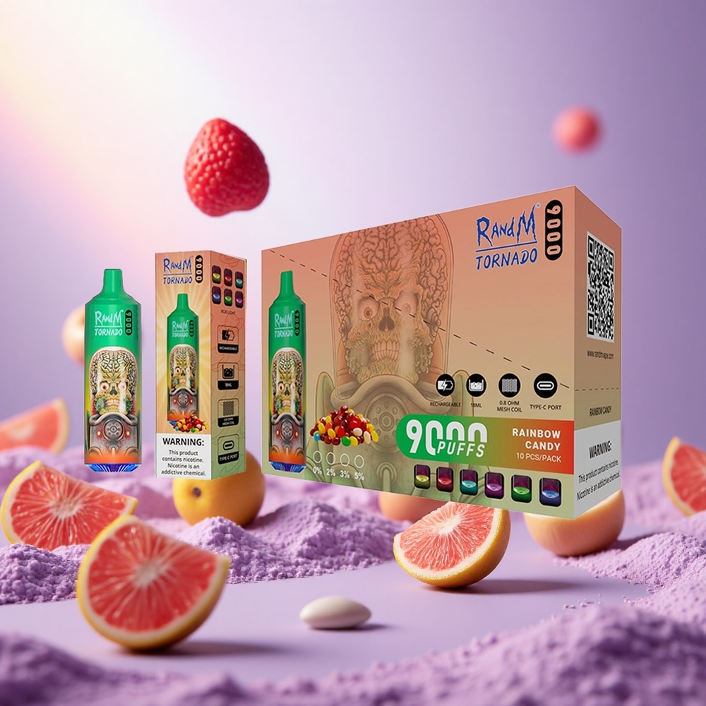 Rainbow Candy RandM Fumot Tornado 9000 Puffs 18mL Mesh Coil vape suppliers South Africa
