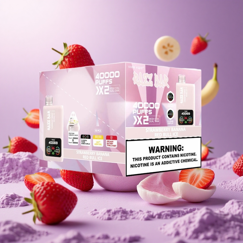 Strawberry Banana Red Bull Ice Razz Bar 40000 Puffs Power Screen Display vape suppliers South Africa