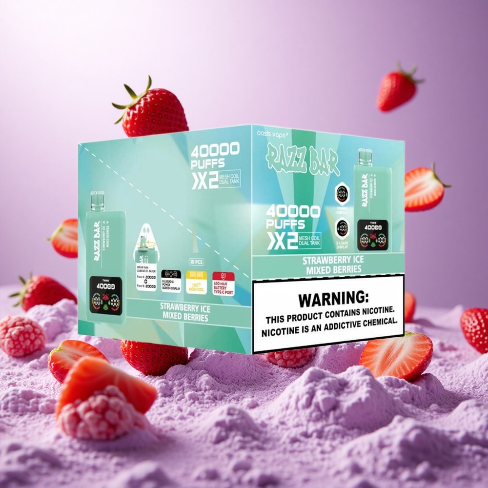 Strawberry Ice Mixed Berries Razz Bar 40000 Puffs Disposable Vape Power Screen Display Type-C Port vape suppliers South Africa